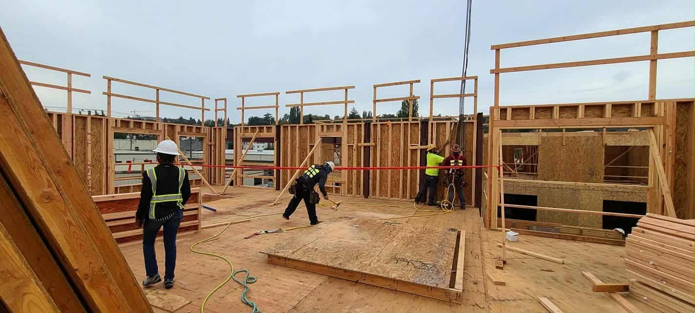 Crane cab view of framing